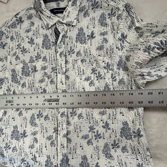 Tommy Bahama Camp Shirt Mens Medium Santorini Sail Stretch Cotton Puckered Blue - Picture 6 of 9